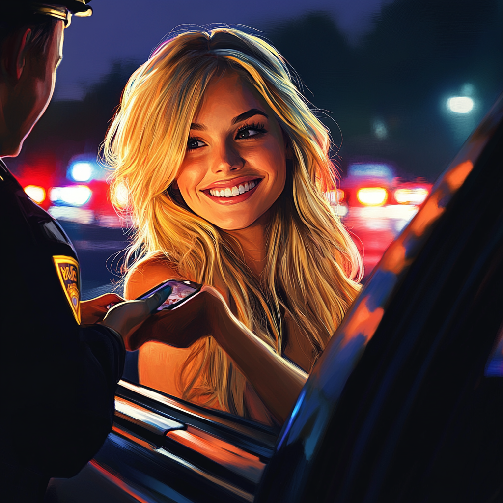 Smiling driver talking to officer
